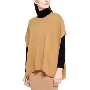 NEW Galeries Lafayette Paris Cashmere Wool Poncho Sweater Camel Tan Neutral
